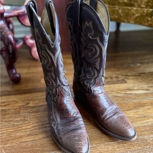 J Chisholm Brown snakeskin Leather Cowboy Boots